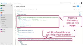 Incoming
WebHook as
resource with
trigger
Additional conditions for
dynamic payload evaluation
 