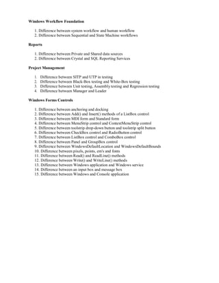 .NET Difference Between Interview Questions - Compiled | PDF