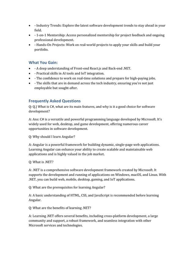 .NET Full Stack Development AI + IoT Integrated Course | TechEntry | PDF