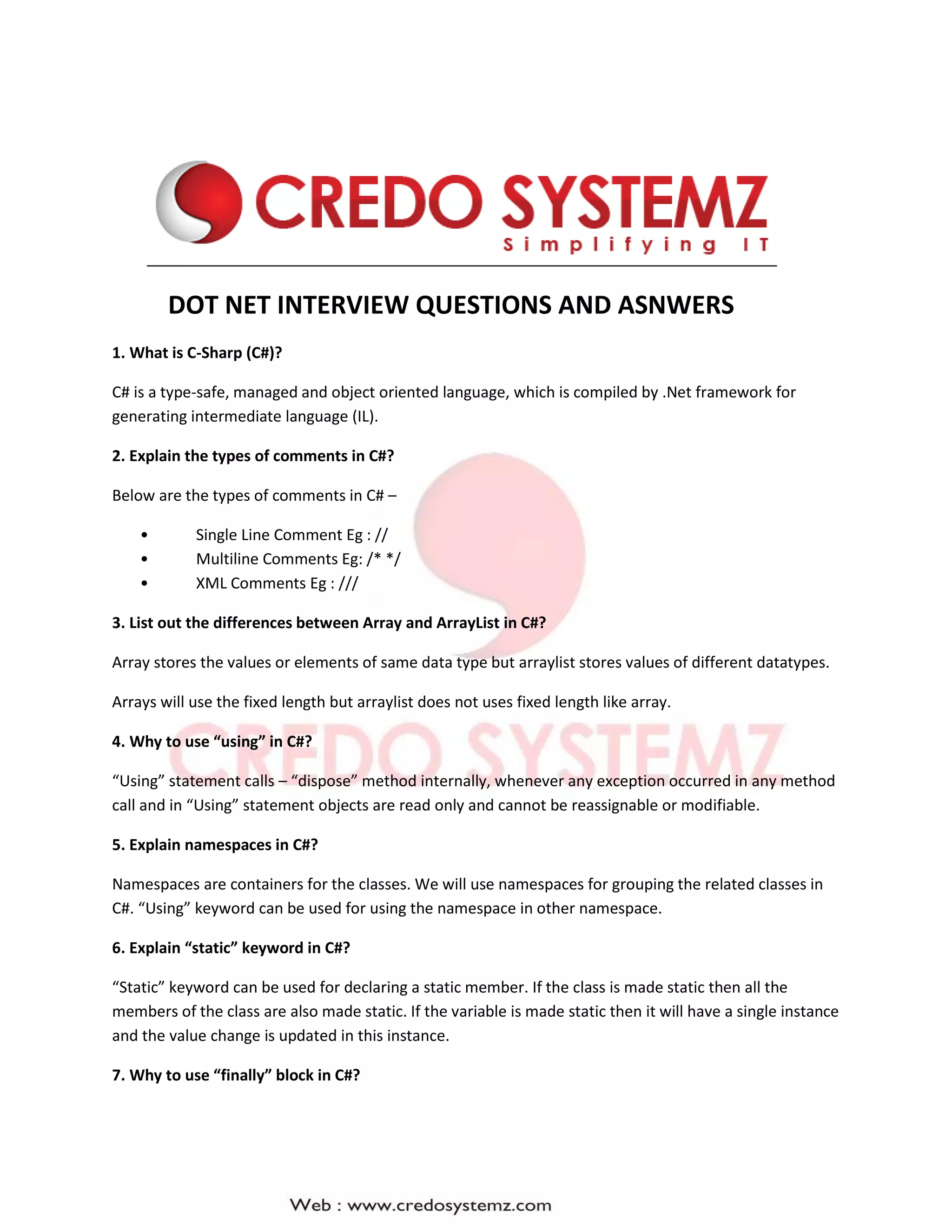 Dot net interview questions and asnwers | PDF