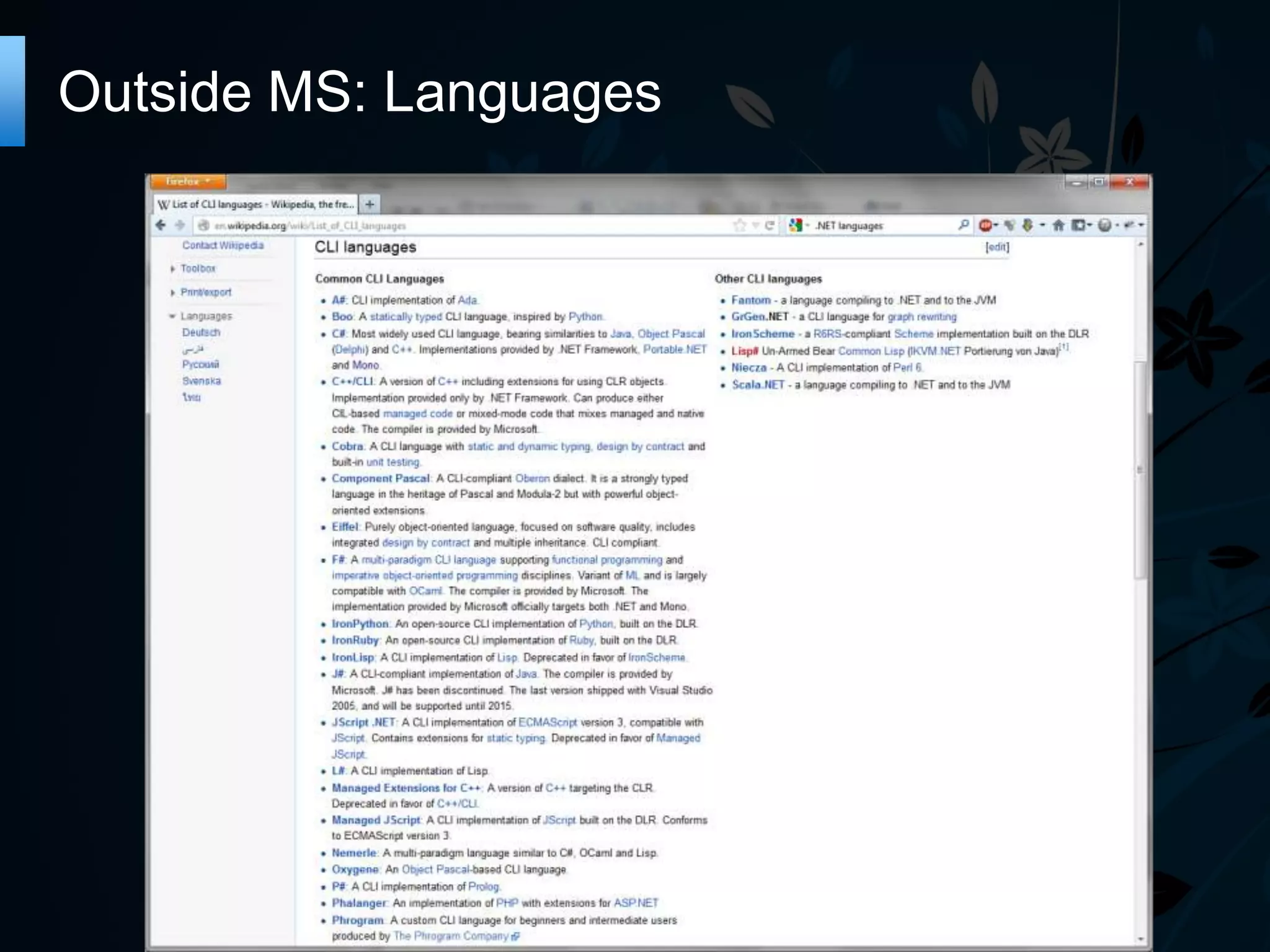 Outside MS: Languages 