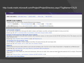 http://code.msdn.microsoft.com/Project/ProjectDirectory.aspx?TagName=C%23 