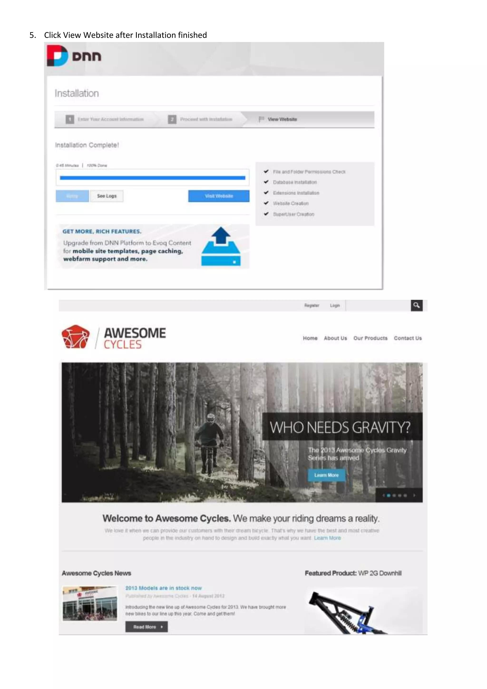 5. Click View Website after Installation finished
 