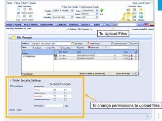 Management of Contents
        with the tool DotNetNuke




   To Upload Files




To change permissions to upload files

                  Servicio de Comunicación Digital
                  University CEU Cardenal Herrera
 