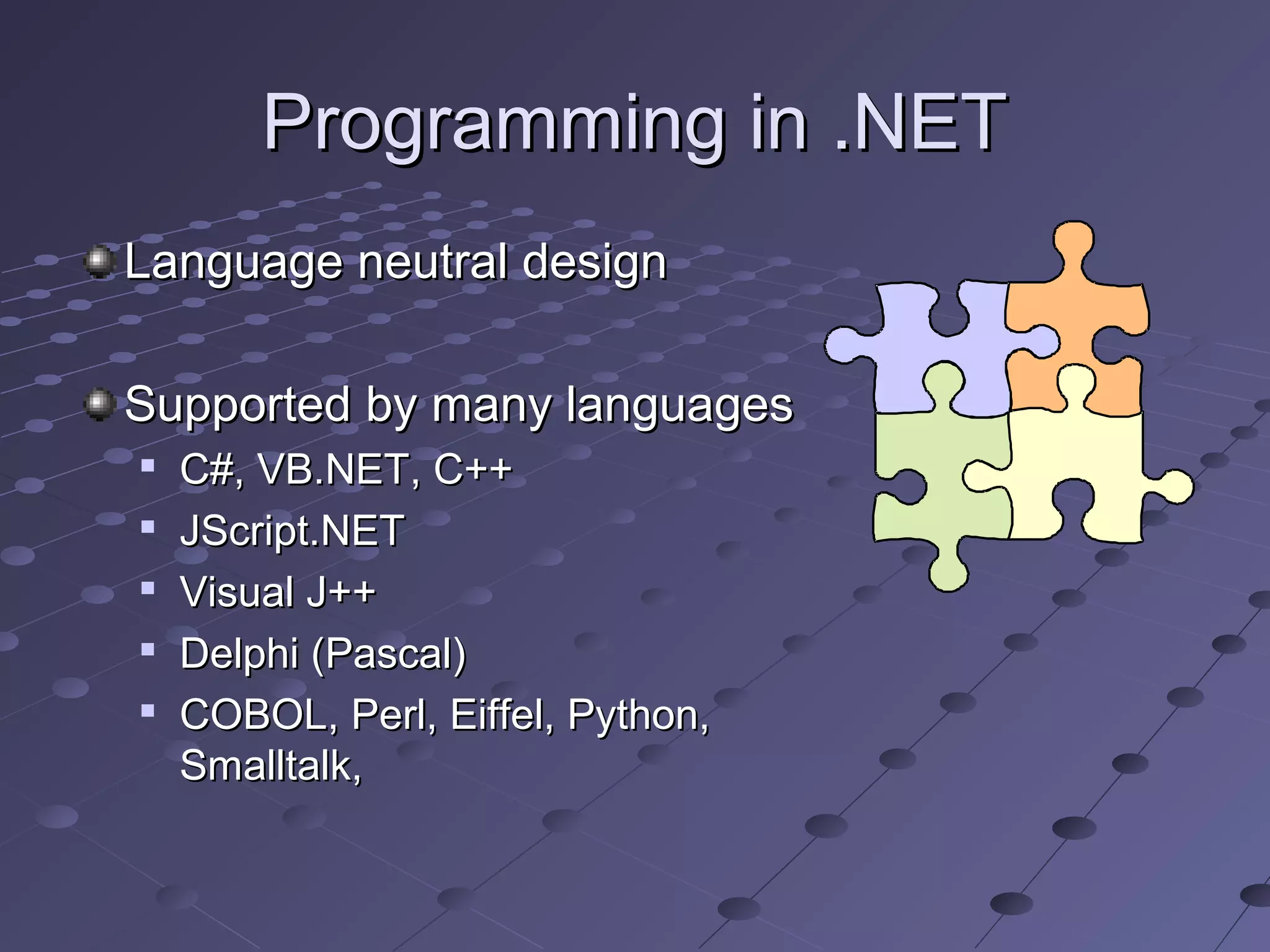 .NET Overview | PPT | Programming Languages | Computing