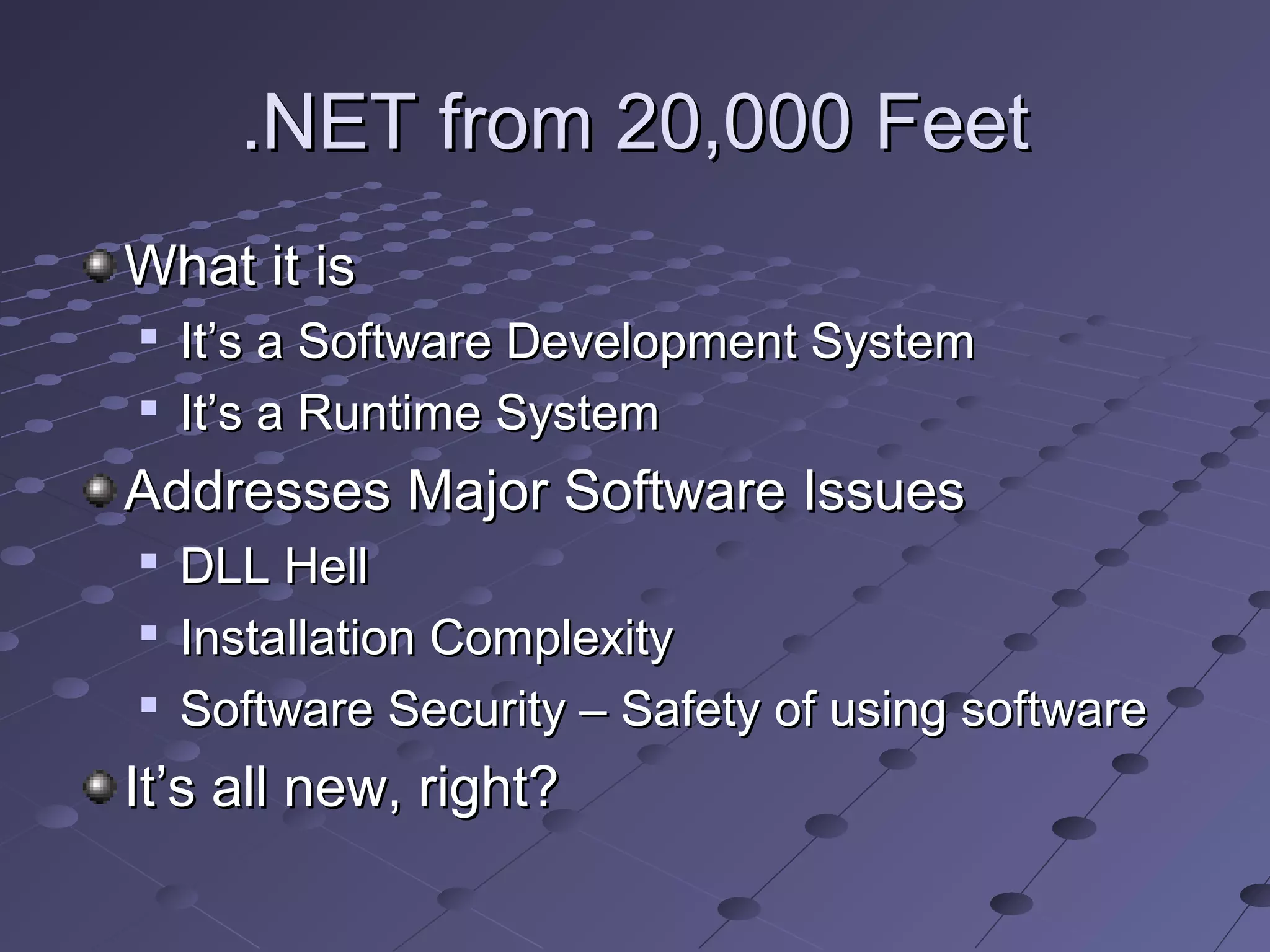 .NET Overview | PPT | Programming Languages | Computing