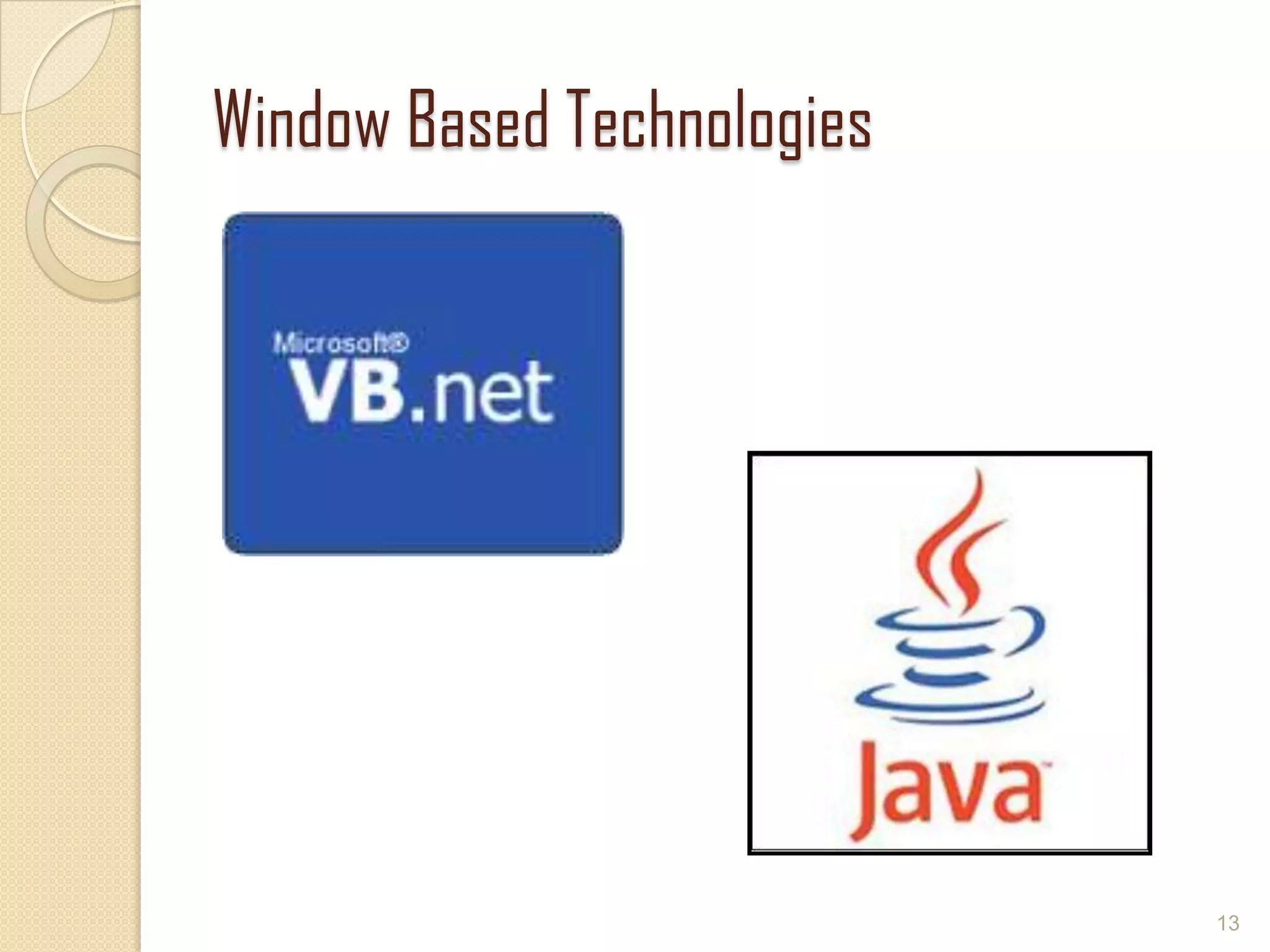 Window Based Technologies
13
 
