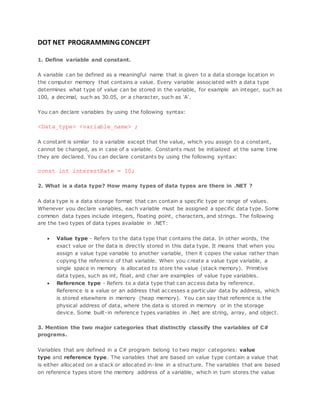 Dot net programming concept | PDF
