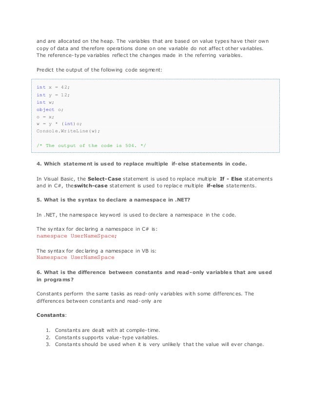 Dot net programming concept