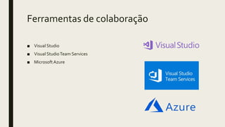 Ferramentas de colaboração
■ Visual Studio
■ Visual StudioTeam Services
■ MicrosoftAzure
 