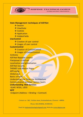 Dot Net Course Syllabus | DOCX