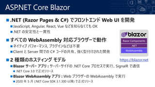 ?
?
?
?
?
?
?
?
?
?
?
ASP.NET Core Blazor
https://blazor.net
Razor Components
.NET
WebAssembly
 