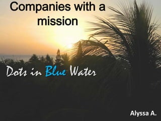 Companies with a
mission

Dots in Blue Water
Alyssa A.

 