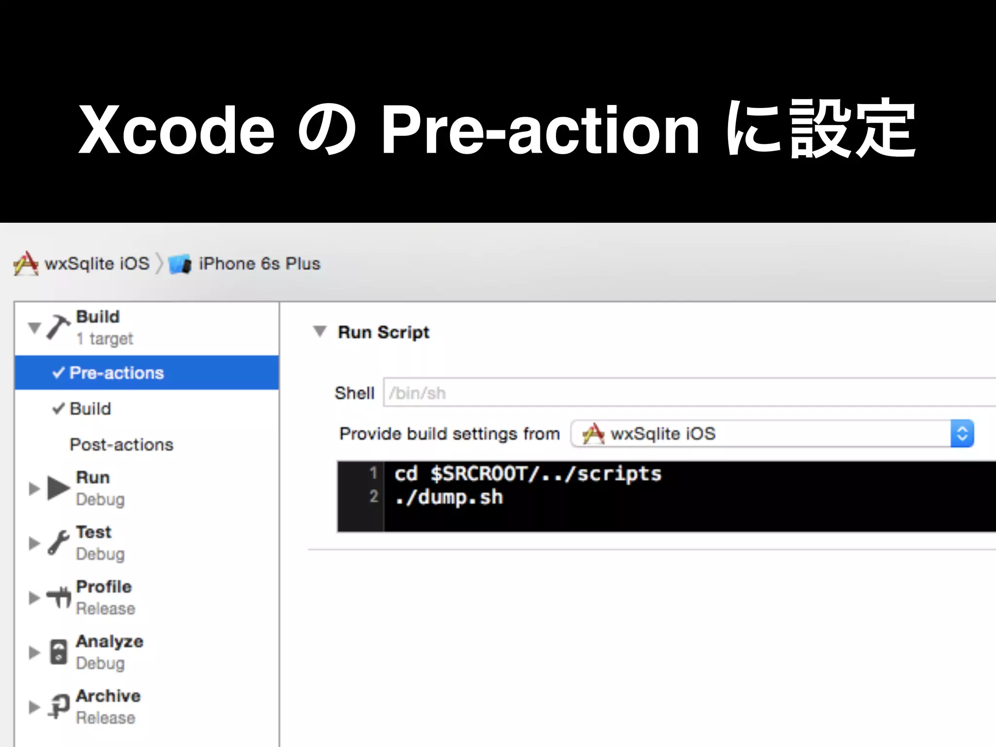 Xcode の Pre-action に設定
 