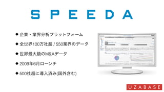 企業・業界分析プラットフォーム
全世界100万社超 / 550業界のデータ
世界最大級のM&Aデータ
2009年6月ローンチ
500社超に導入済み(国外含む)
 