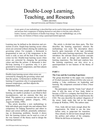 Double Loop Learning Pdf _ (PDF) Organizational Learning and the ...