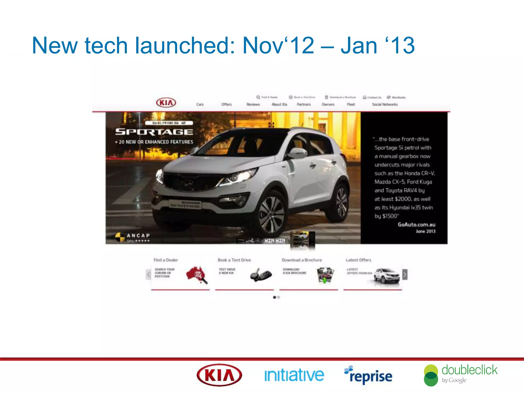 New tech launched: Nov„12 – Jan „13
All driving to the new website
 
