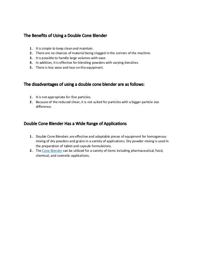 Double Cone Blender Principle, Construction, Operation, And Various