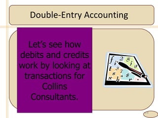Double-Entry Accounting 4- Let’s see how debits and credits work by looking at transactions for Collins Consultants. 
