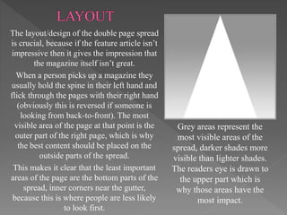 The layout/design of the double page spread
is crucial, because if the feature article isn’t
impressive then it gives the ...