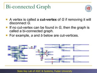 Bi-connected Graph A vertex is called a  cut-vertex  of  G  if removing it will disconnect  G. If no cut-vertex can be found in  G , then the graph is called a bi-connected graph. For example,  a  and  b  below are cut-vertices. 