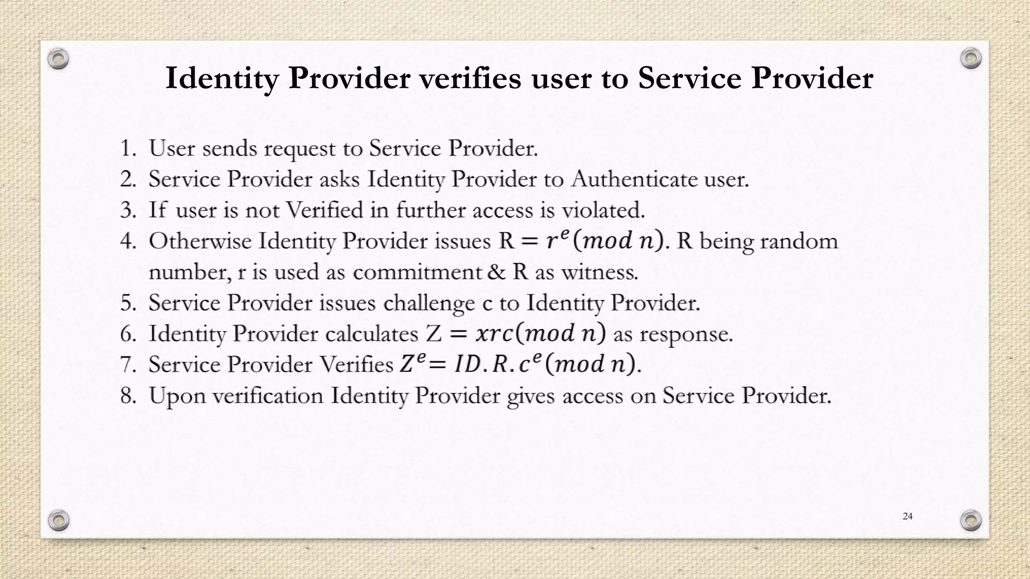Identity Provider verifies user to Service Provider

24

 