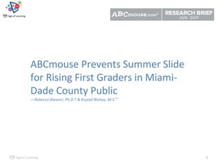 1
ABCmouse Prevents Summer Slide
for Rising First Graders in Miami-
Dade County Public
—Rebecca Shearer, Ph.D.† & Krystal Bichay, M.S.††
 