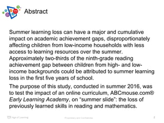 Abstract
Proprietary and Confidential.
Summer learning loss can have a major and cumulative
impact on academic achievement...