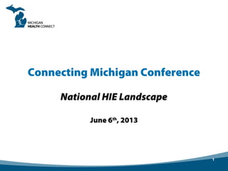 Connecting Michigan Conference
National HIE Landscape
June 6th
, 2013
1
 