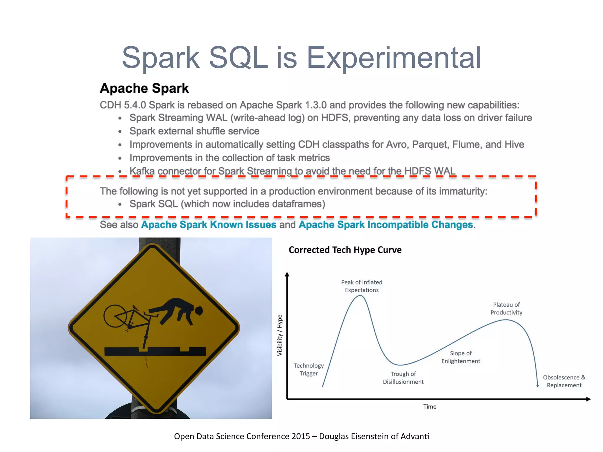 Open	
  Data	
  Science	
  Conference	
  2015	
  –	
  Douglas	
  Eisenstein	
  of	
  Advan=	
  
Spark SQL is Experimental
 