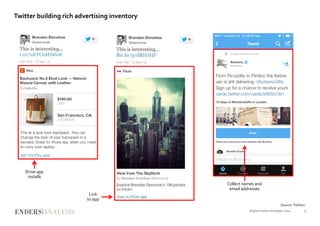 Twitter building rich advertising inventory
Digital media strategies 2014 9
[Source: Twitter]
Drive app
installs
Link
to a...