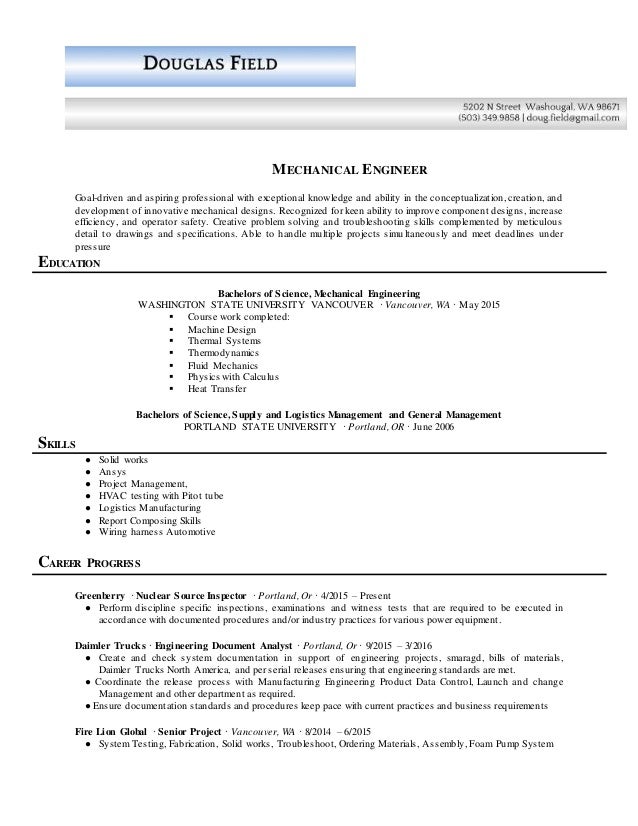 Douglas Field Resume Mechanical Engineer 16 Douglas Field Resume Mechanical Engineer 16