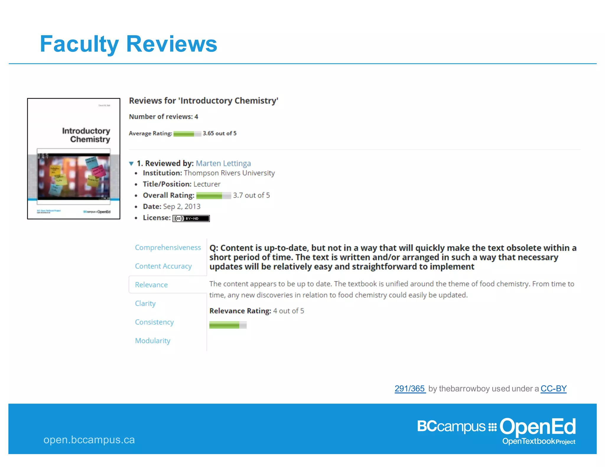 open.bccampus.ca
Faculty  Reviews
291/365   by  thebarrowboy used  under  a  CC-­BY
 