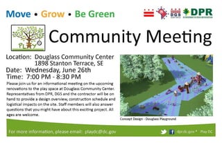 Douglass PlayDC Community Meeting Flyer
