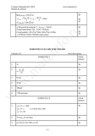 Barem Culegere evaluare nationala 2012
