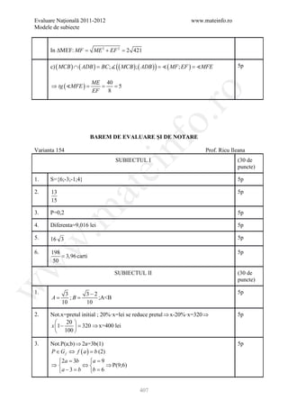 Barem Culegere evaluare nationala 2012