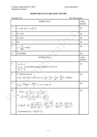 Barem Culegere evaluare nationala 2012