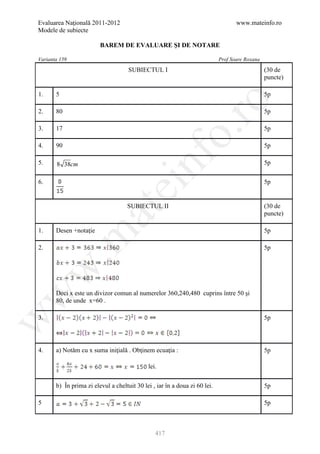 Barem Culegere evaluare nationala 2012