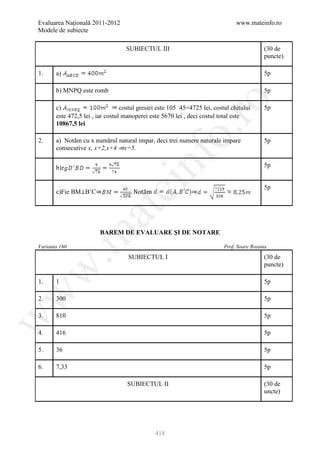 Barem Culegere evaluare nationala 2012