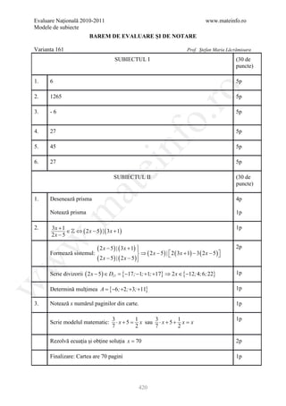 Barem Culegere evaluare nationala 2012