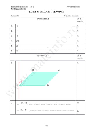 Barem Culegere evaluare nationala 2012