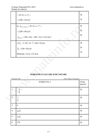 Barem Culegere evaluare nationala 2012