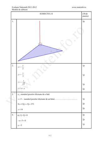 Barem Culegere evaluare nationala 2012