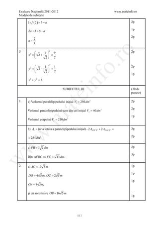 Barem Culegere evaluare nationala 2012