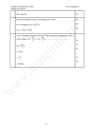 Barem Culegere evaluare nationala 2012