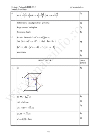 Barem Culegere evaluare nationala 2012