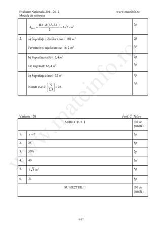 Barem Culegere evaluare nationala 2012