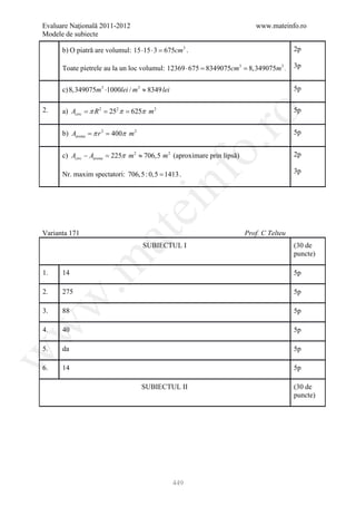 Barem Culegere evaluare nationala 2012