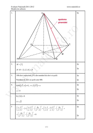 Barem Culegere evaluare nationala 2012