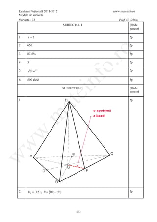 Barem Culegere evaluare nationala 2012